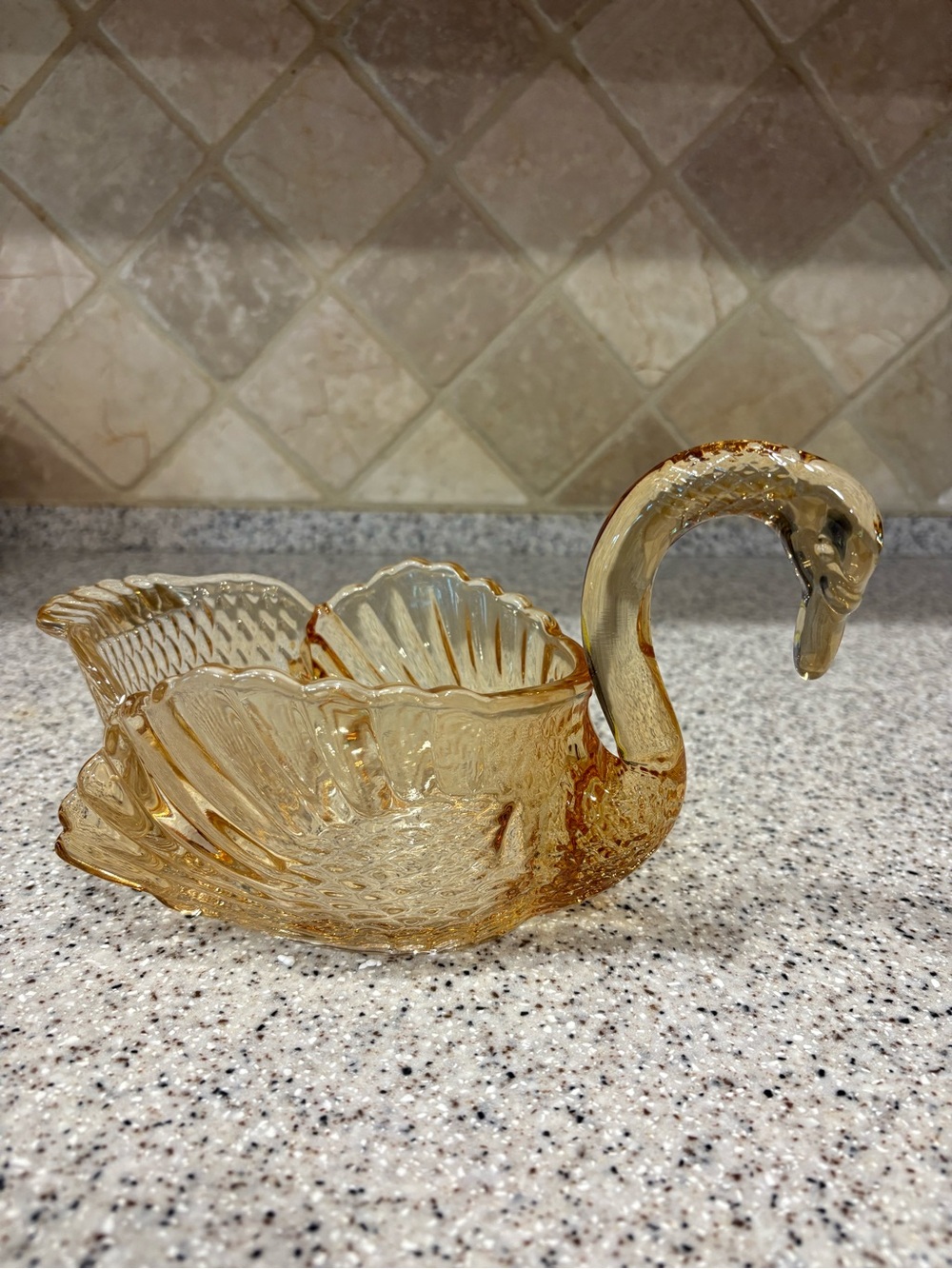 Amber glass swan-shaped decorative dish